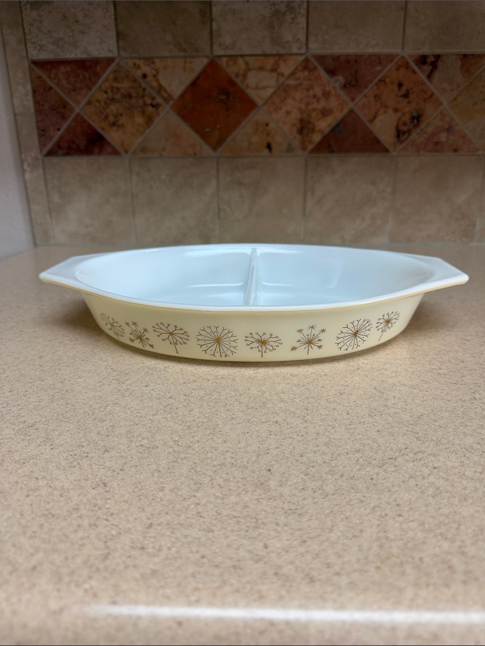 Pyrex Dandelion Duet Divided Serving Dish 1958-59 1.5 Quart - Picture 6 of 15